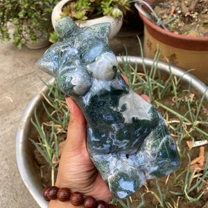 1PC 6.5" Natural Hand Big Moss Agate Geode Goddess Model,Crystal Energy,Quartz Crystal Agate Body sculpture,Reiki Heal,Crystal Gifts