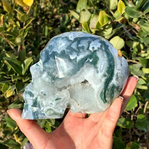 4&quot; Natural Moss Agate Skull,Quartz Crystal Skull,Skull Carving,Gem Skull,Crystal Heal,Reiki HeaL,Home decoration,Crystal Gifts 1PC
