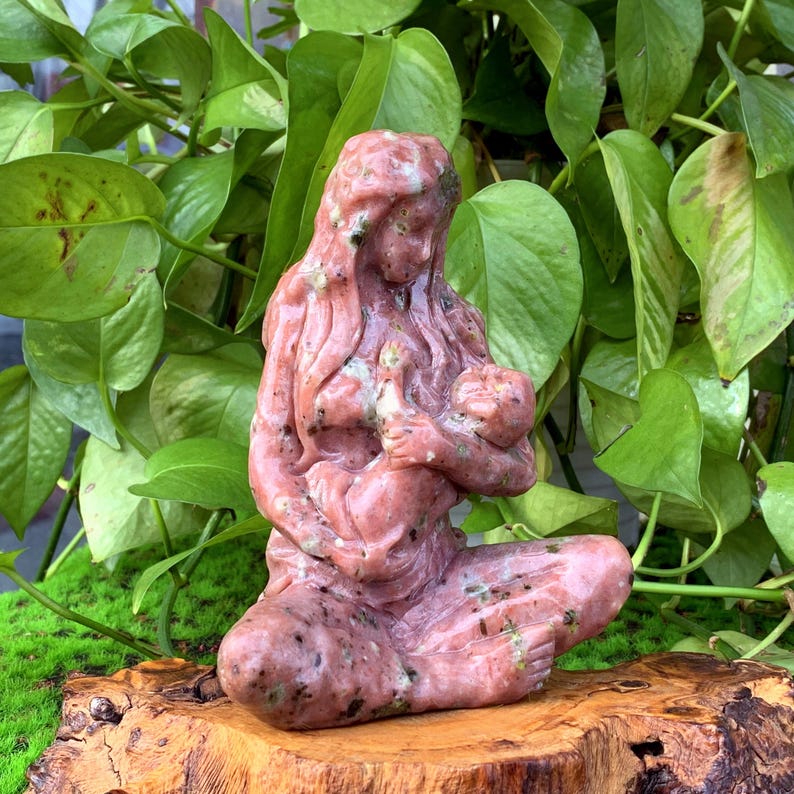 Hand Carved Unakite Crystal Mother Earth Goddess Sculpture (5.6") image 7
