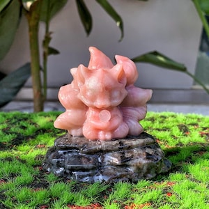 2.9“ Natural Pink Opal Nine-Tailed Fox,Quartz Fox,Crystal Fox,Crystal Animal,Fox Carving,Home Decor,Crystal Chakra,Crystal Heal,Crystal Gift