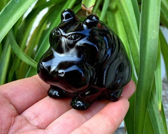 2.4" Natural Obsidian Hippo,Quartz Hippo,Crystal Hippo,Hippo Sculpture,Crystal Animal,Crystal Heal,Reiki HeaL,Home decoration,Crystal Gifts