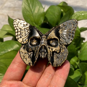 2.5"+ Natural Gold Obsidian Butterfly Skull,Quartz Crystal Angel,Crystal Sculpture,Crystal Energy,Crystal Heal,Hand Carving,Crystal Gift