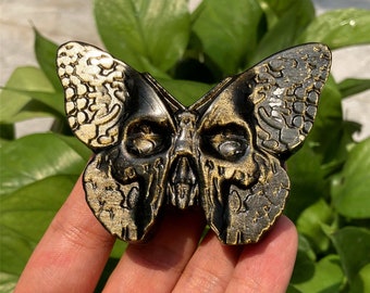 2.5"+ Natural Gold Obsidian Butterfly Skull,Quartz Crystal Angel,Crystal Sculpture,Crystal Energy,Crystal Heal,Hand Carving,Crystal Gift