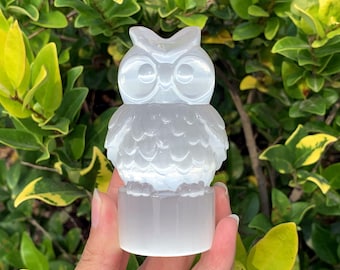 3.7&quot; Selenite Owl, Quartz Crystal Owl, Crystal Animal,Quartz Owl Carving，Home Decor, Mineral Specimen, Crystal Gifts, Crystal Chakra 1pc