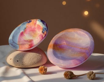 Cuenco de jaspe policromado natural, cuenco de cuarzo, plato de piedra hecho a mano para joyas y sahumerios.