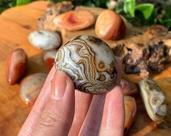 Pierre roulée en sardonyx, Paume en sardonyx, Pierre de massage, Dégringage électrique, Pierre métaphysique, Spécimen minéral, Cadeau en cristal, Guérison des chakras
