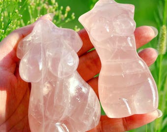 Hand Carved Natural Pink Rose Quartz Goddess,Healing Crystal Female Model,Energy Gift 1pc