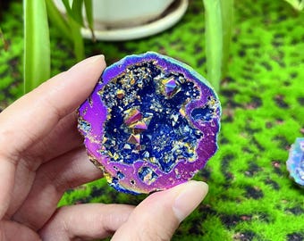 Rainbow Titanium Agate Geode, Crystal Cave,Mineral Specimen,Reiki Healing,Home Decoration Gifts 1PC