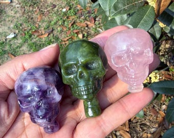 Natural Quartz crystal Skull, Hand-carved gemstone skull,Home Decor, Reiki Healing, Halloween Gift