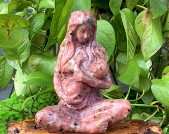 Hand Carved Unakite Crystal Mother Earth Goddess Sculpture (5.6")