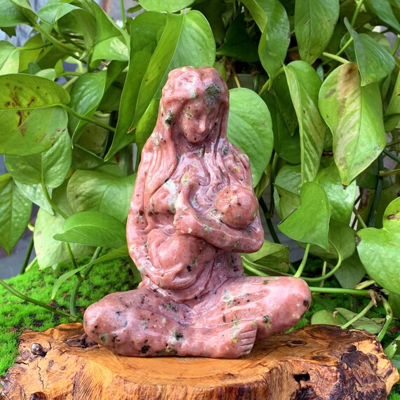 Hand Carved Unakite Crystal Mother Earth Goddess Sculpture (5.6")