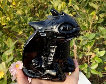 4.5" Natural Obsidian Toothless,Quartz Toothless,,Crystal Toothless,Crystal Heal,Home Decor,Dragon Sculpture,Mineral specimen,Crystal Gift