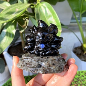 2.9“ Natural Obsidian Nine-Tailed Fox,Quartz Fox,Crystal Fox,Crystal Animal,Fox Carving,Home Decor,Crystal Chakra,Crystal Heal,Crystal Gift