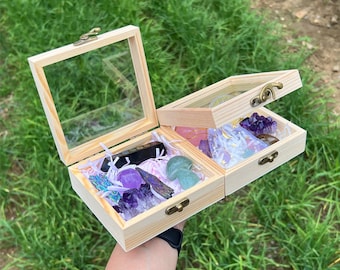 Natural Crystal Gift Box: Lucky Healing Crystals with Wooden Box