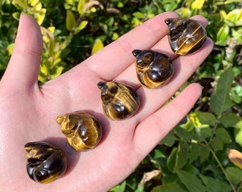Hand Carved Tiger's Eye Sleepy Cat: Crystal Animal Decor (1.1")
