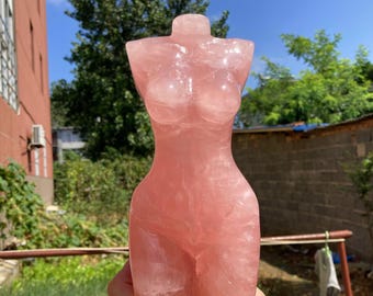 Hand Carved Rose Quartz Goddess Statue, 7 inch Crystal Figure