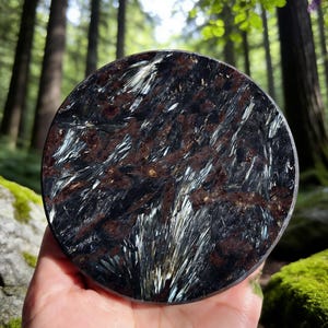 Natural Astrophyllite Garnet Round Decor with stand,Crystal Plate,Flash Firework Gemstone,Decor Gift