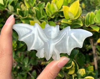 Hand Carved Selenite Bat, Crystal Animal Carving, Home Decor (3.7 inch)