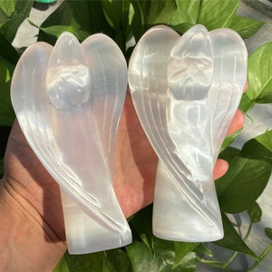 1PC 5.5&quot; Natural Hand White Selenite Angel Carving,Quartz Crystal Angel Skull,Crystal Sculpture,Crystal Heal,Crystal Energy,Crystal Gift