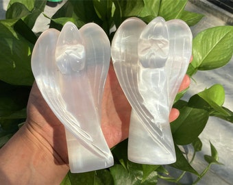 1PC 5.5&quot; Natural Hand White Selenite Angel Carving,Quartz Crystal Angel Skull,Crystal Sculpture,Crystal Heal,Crystal Energy,Crystal Gift