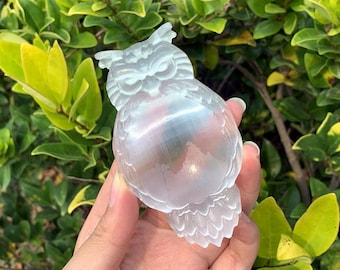 Handgemachte Selenit Eulen Tierschale 10 cm Handgemacht