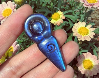 1.8‘’ High Flash Blue Labradorite Spiral Goddess Carving,Quartz Goddess,Divine Feminine Crystal Talisman
