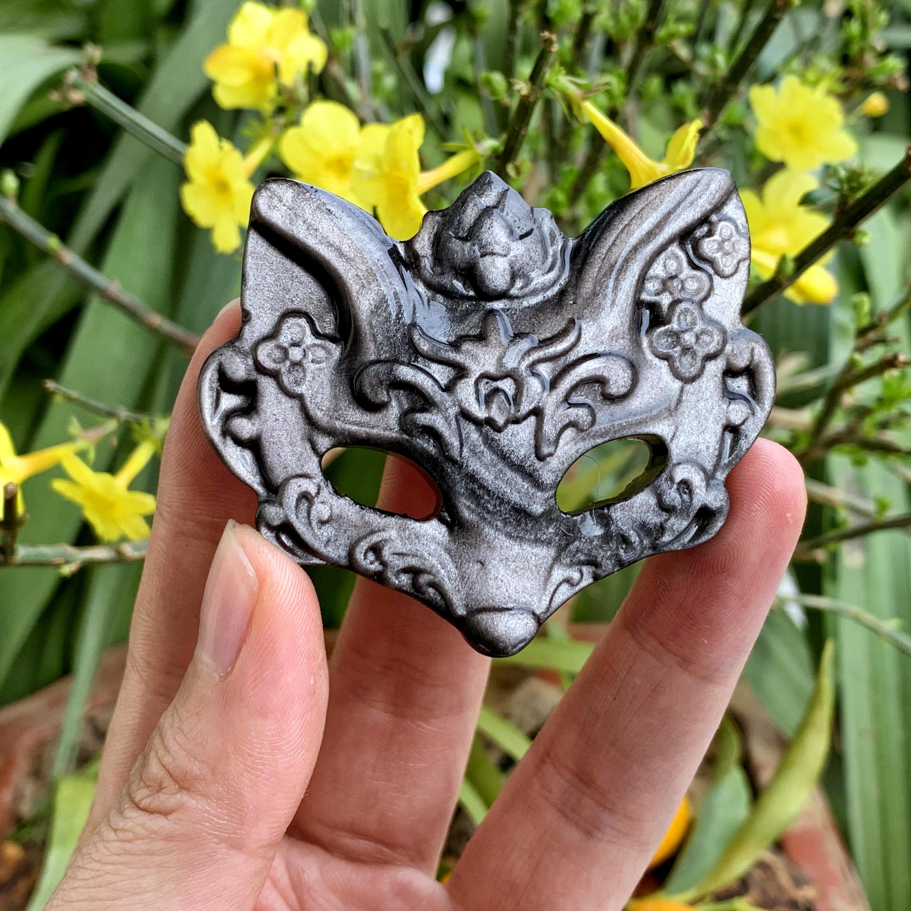 Hand Carved Silver Obsidian Fox Mask: Crystal Chakra Gift - Etsy