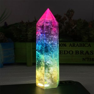 Red/Blue/Yellow Natural Electroplate Titanium Crystal Obelisk,Quartz Tower,Crystal Point Wand,Crystal Heal,Mineral Specimen,Crystal Gift 1pc
