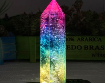 Electroplated Titanium Quartz Crystal Obelisk,Rainbow Tower,Reiki Healing,Home Decoration Gifts