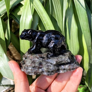 3.1&quot; Natural Obsidian Polar Bear,Quartz Crystal Bear,Bear Carving,Crystal Animal,Mineral Specimen,Home Decor,Reiki Healing,Crystal Gifts 1pc