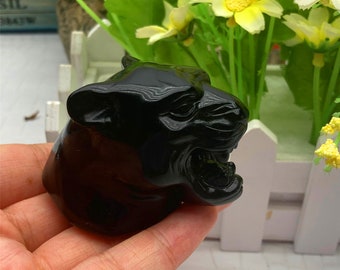 2&quot; Natural Hand Obsidian Leopard Skull Carved,Crystal Skull,Reiki Healing,Home Decoration,Mineral Specimen,Reiki Crystal Gifts