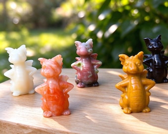 Natural Crystal Hands on Hips Baby Dragon Figurine,Gemstone Dragon Statue, Witchy Fantasy Desk Decor, Crystal Gift for Collectors