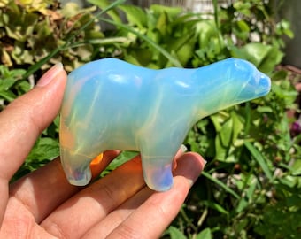 3.4&quot; White Opalite Polar Bear,Quartz Crystal Bear,Bear Carving,Crystal Animal,Mineral Specimen,Home Decor,Reiki Healing,Crystal Gifts 1pc