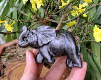 2.9“ Natural Silver Obsidian Elephant,Quartz Elephant,Crystal Elephant Sculpture,Home Decor,Mineral Specimen,Crystal Chakra,Crystal Gift