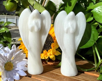 Hand Carved White Jade Angel: Crystal Sculpture (4.3")