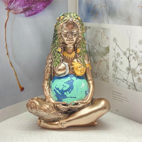 Estatua azul de 6" de la escultura de la diosa Gaia, decoraciones de resina, decoraciones de resina de la madre tierra, diosa Gaia tallada, regalo, decoraciones religiosas 1pc