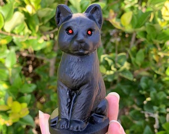 3.1" Natural Obsidian, Quartz Crystal Cat, Halloween Black Cat,Home Decor, Mineral Specimen, Crystal Heal, Crystal Gifts, Halloween gifts