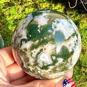 Natural Moss Agate Crystal Sphere - Natural Tranquility and Abundant Growth