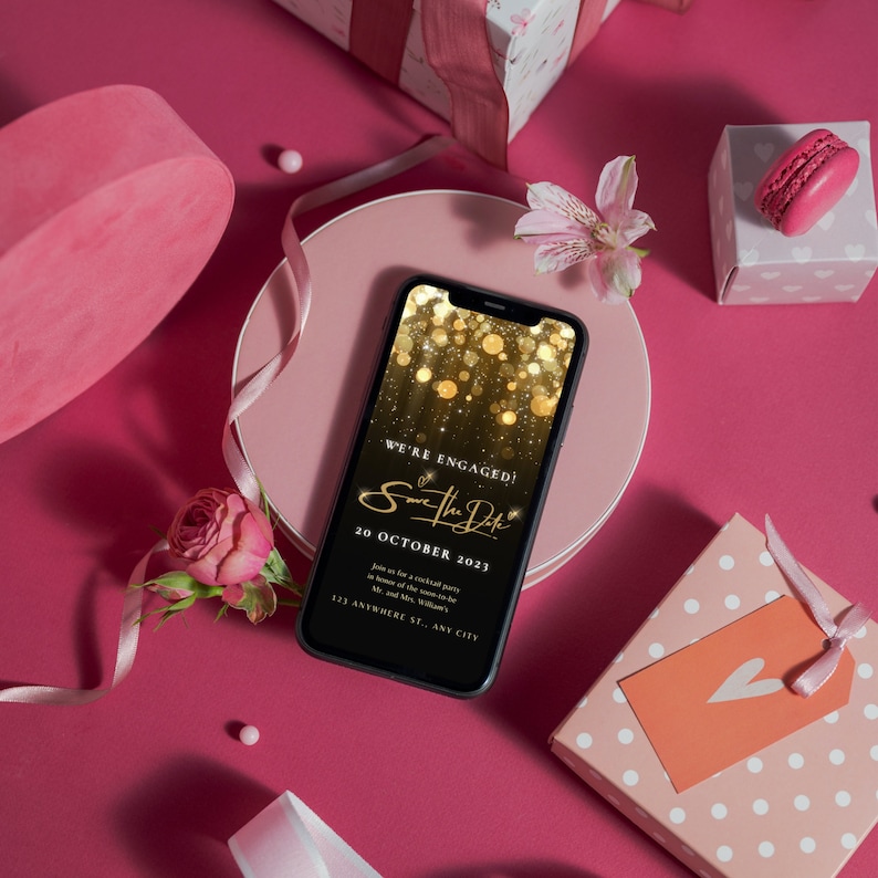 Black & Gold Electronic Save the Date Digital Templatemodern Etsy