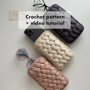 Modello per custodia per cellulare all'uncinetto, video tutorial per custodia per occhiali da sole, custodia per occhiali da sole, istruzioni scritte dettagliate, idea regalo fatta a mano