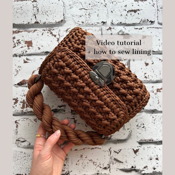 Crochet bag pattern, comprehensive video tutorial on handmade bag, step by step course, diy handcrafted purse + how to sew lining