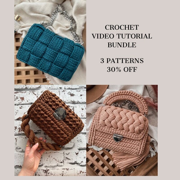 Crochet bag pattern, detailed video tutorial, step by step pattern, high fashion diy crocheted purse, do it yourself handmade craft project