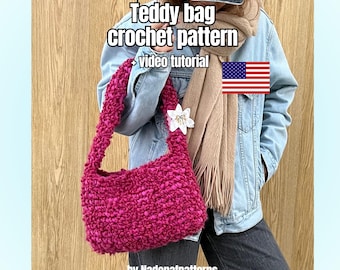 Crochet Pattern with Video Tutorial: Teddy Bag, Sherpa Shoulder Bag, English PDF, Easy Crochet Patterns + Written Instructions