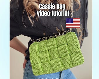 Tutorial en vídeo para hacer un bolso de ganchillo: bolso de hilo de camiseta, accesorios de alta costura, proyecto DIY, inspirado en diseñadores, bolso a cuadros, pasatiempos analógicos.
