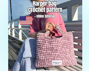 Crochet Pattern: Chunky Tote Bag, Easy Crochet Bag Pattern, T-shirt Yarn Shopper Bag, English PDF + Video Tutorial