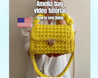Crochet bag pattern, comprehensive video tutorial on handmade bag, step by step course, diy handcrafted purse + how to sew lining