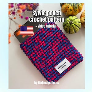 Modello per custodia per iPad all'uncinetto a maglia grossa: custodia per tablet in filato di t-shirt, PDF in inglese con video tutorial