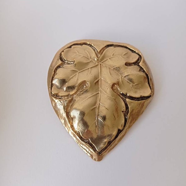 Golden leaf shirt loot brooch -handmade, button pin,shirt jewelry,collar brooch,gift