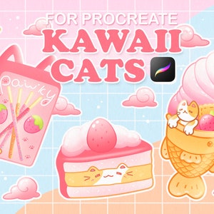Pinceles Kawaii para Procreate, Sellos Kawaii, Pinceles Anime para Procreate, Pinceles Kawaii, Sellos de Comida Anime, Pinceles de Gatos, Sellos Japoneses para Procreate
