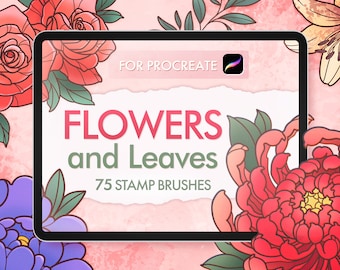 Floral Procreate Stamps, Tradtional Tattoo, Flowers Brushes, Procreate Floral Stamps, Tattoo Flower Peony, Leaves Brushes, Roses Brushes